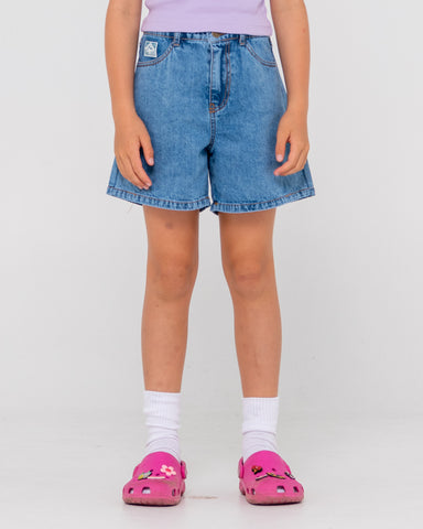 Girl wearing Cyprus High Denim Short Girls in Middy Blue