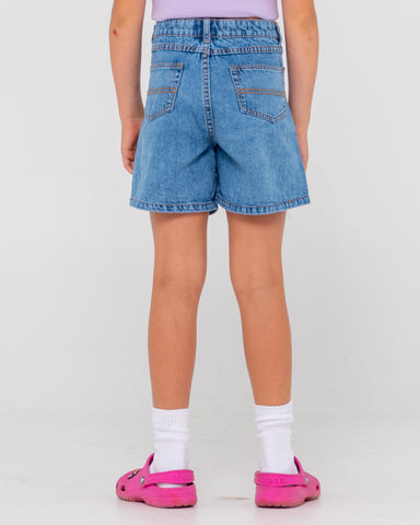 Girl wearing Cyprus High Denim Short Girls in Middy Blue