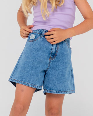 Girl wearing Cyprus High Denim Short Girls in Middy Blue