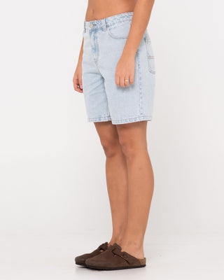 Woman wearing High Volume 18 Inch Denim Jort in Sky Blue Heather