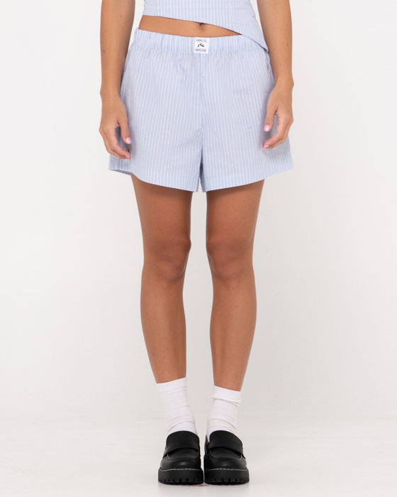 woman-wearing-ava-stripe-lounge-short-in-celestial-blue