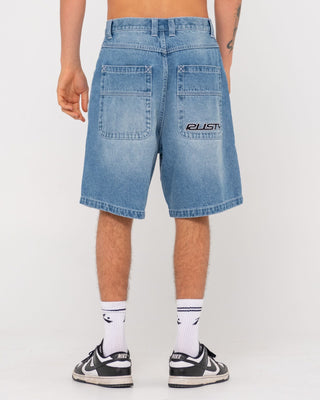 Man wearing Flip Daddy Tapeless Jort - Middy Blue in Middy Blue 1