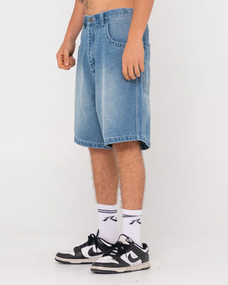 Man wearing Flip Daddy Tapeless Jort - Middy Blue in Middy Blue 1