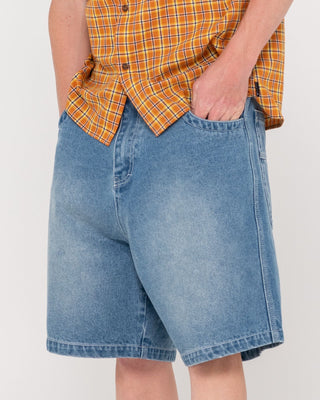 Man wearing Flip Daddy Tapeless Jort - Middy Blue in Middy Blue 1