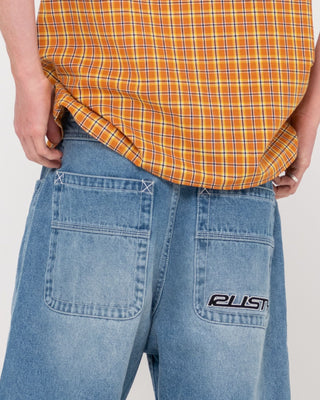 Man wearing Flip Daddy Tapeless Jort - Middy Blue in Middy Blue 1