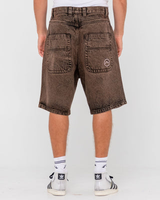 Man wearing R Dot Baggy Overdye Jort in Brown