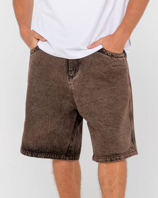 Man wearing R Dot Baggy Overdye Jort in Brown