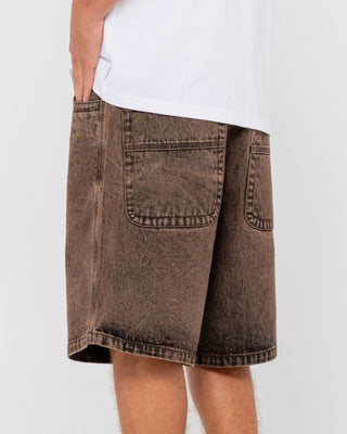 Man wearing R Dot Baggy Overdye Jort in Brown