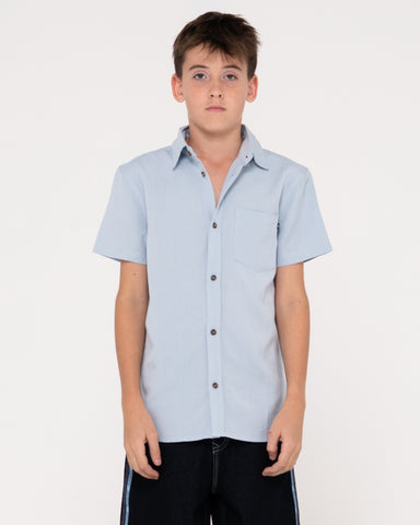 Boy wearing Overtone Short Sleeve Linen Shirt Boys in Sky Blue