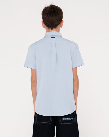 Boy wearing Overtone Short Sleeve Linen Shirt Boys in Sky Blue