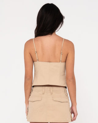 Woman wearing Tank Girl Reversible Cargo Cami in Oatmilk