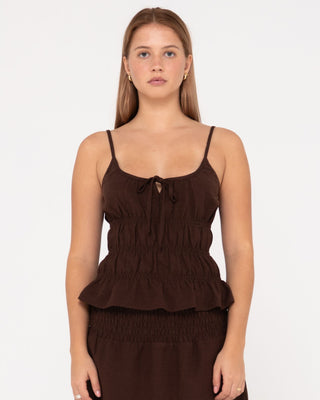 Woman wearing Palm Springs Slip Skimmer Top in Java