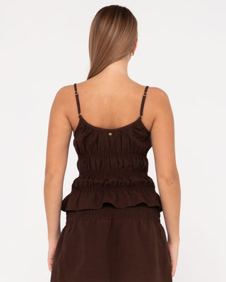 Woman wearing Palm Springs Slip Skimmer Top in Java