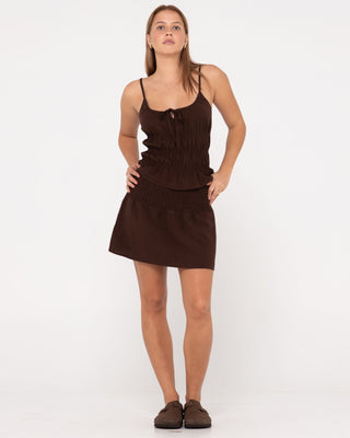 Woman wearing Palm Springs Slip Skimmer Top in Java