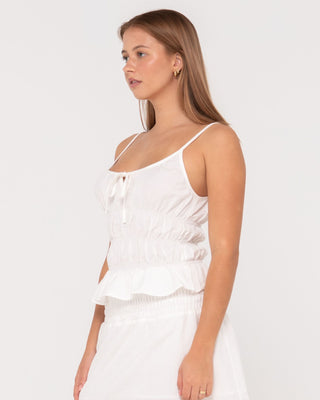 Woman wearing Palm Springs Slip Skimmer Top in Snow