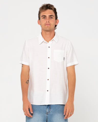 Man wearing Razor Blade 2.0 Short Sleeve Shirt in White