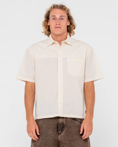 Man wearing Boxed In Short Sleeve Shirt in Ecru