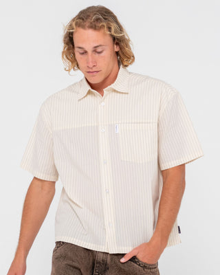Man wearing Boxed In Short Sleeve Shirt in Ecru