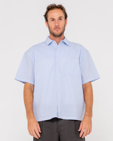 Man wearing Boxed In Short Sleeve Shirt in Sky Blue