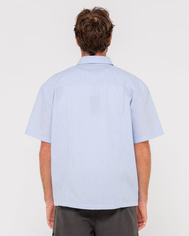 Man wearing Boxed In Short Sleeve Shirt in Sky Blue