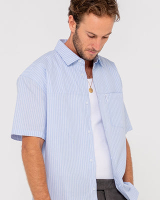 Man wearing Boxed In Short Sleeve Shirt in Sky Blue