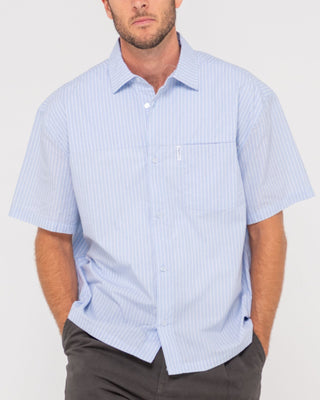Man wearing Boxed In Short Sleeve Shirt in Sky Blue