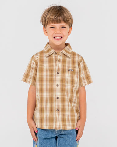 Boy wearing Datsun Check Short Sleeve Shirt Runts in Java