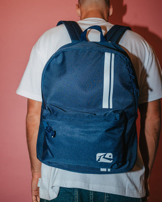 Mens White Lines Backpack in Navy Blue