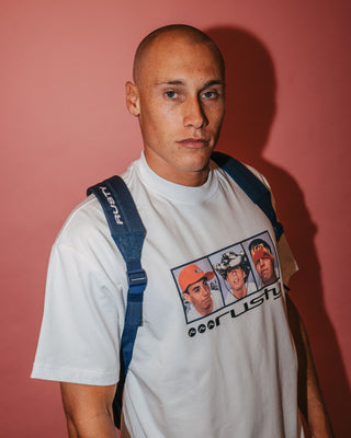 Mens White Lines Backpack in Navy Blue