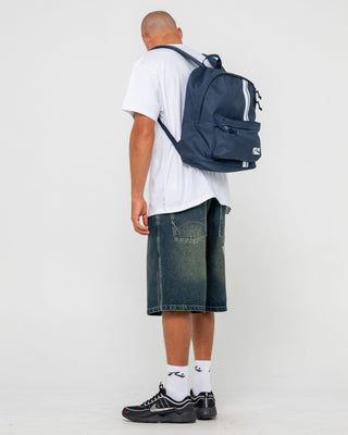 Mens White Lines Backpack in Navy Blue