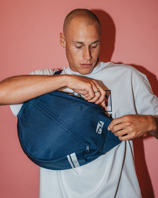 Mens White Lines Sling Bag in Navy Blue