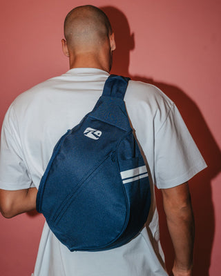 Mens White Lines Sling Bag in Navy Blue