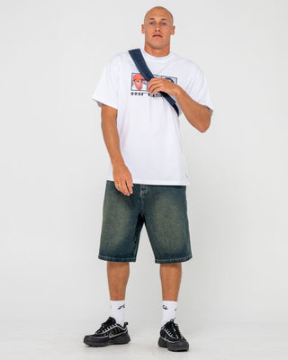 Mens White Lines Sling Bag in Navy Blue