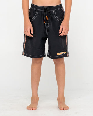 Boy wearing Flip Daddy Boardshort Boys in Black 2