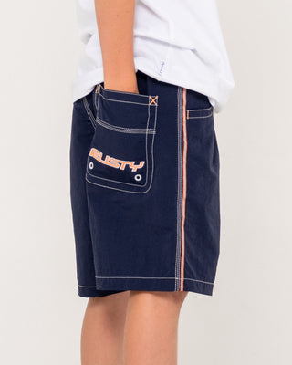 Boy wearing Flip Daddy Boardshort Boys in Navy Blue 1