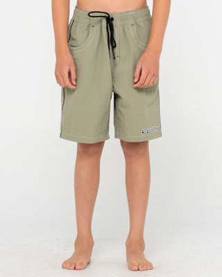 Boy wearing Flip Daddy Boardshort Boys in Putty