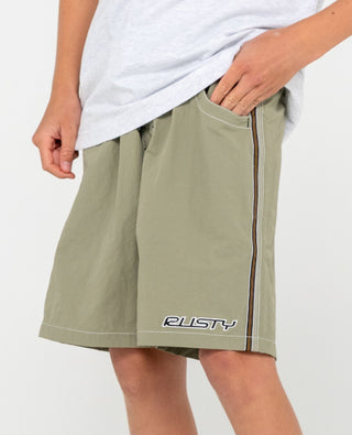 Boy wearing Flip Daddy Boardshort Boys in Putty