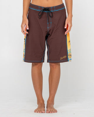 Woman wearing La Cabana Low Rise Long Boardshort in Java