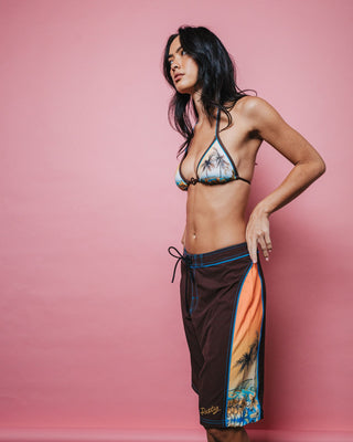 Woman wearing La Cabana Low Rise Long Boardshort in Java