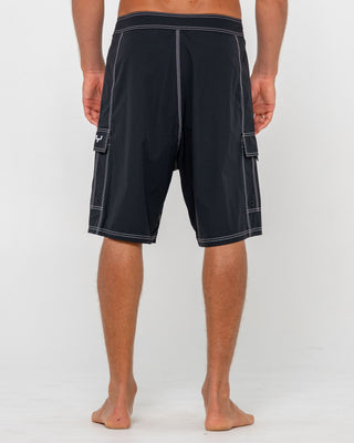 Man wearing Pick Pocket Fixed Waist Boardshort in Black 1