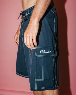 Man wearing Pick Pocket Fixed Waist Boardshort in Black 1