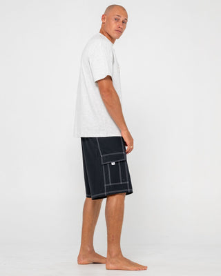 Man wearing Pick Pocket Fixed Waist Boardshort in Black 1