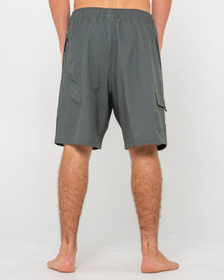 Man wearing Spitfire Hybrid Waist Boardshort in Army Green