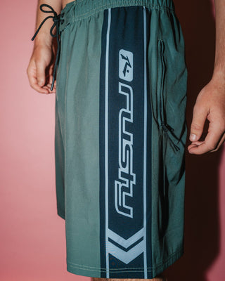 Man wearing Spitfire Hybrid Waist Boardshort in Army Green