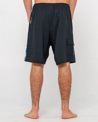 Man wearing Spitfire Hybrid Waist Boardshort in Black