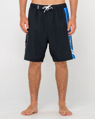 Man wearing Spitfire Hybrid Waist Boardshort in Black