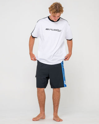 Man wearing Spitfire Hybrid Waist Boardshort in Black