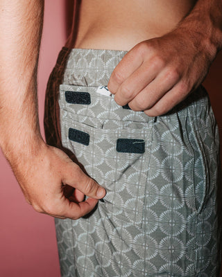 Man wearing All Over Elastic Waist Boardshort in Abbey Stone