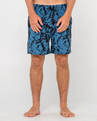 Man wearing All Over Elastic Waist Boardshort in Atlantic Blue