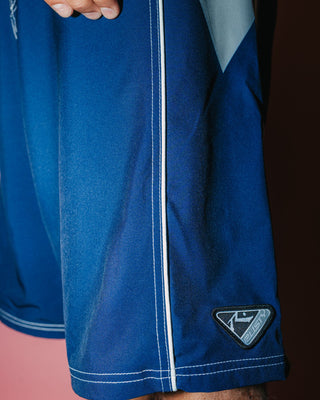 Man wearing Straight Pipe Fixed Waist Boardshort in Light Blue Navy